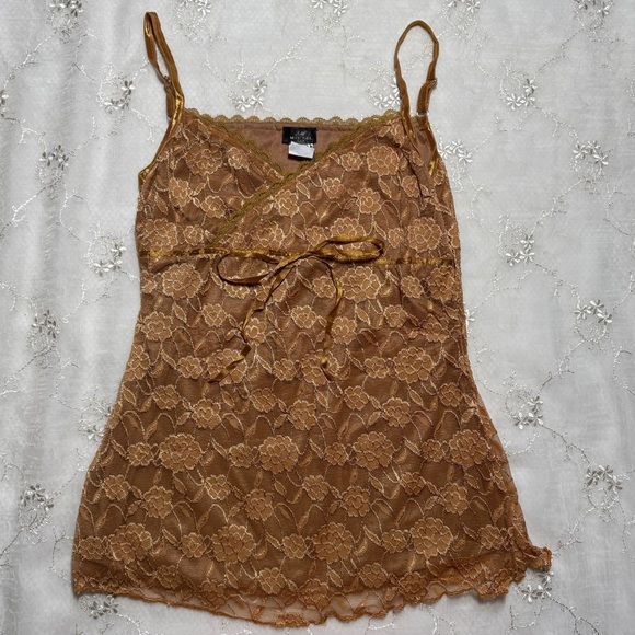 Vintage Y2K Gold Lace Fairycore Tank Top Size Large - Picture 1 of 4